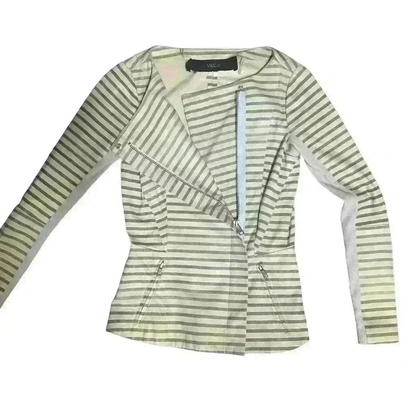 Veda 100% Leather Striped Moto Jacket. Size SP - Picture 6 of 11